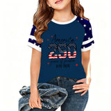 Kid Girl USA Independence Day 250th Anniversary Trend Loose Casual T-Shirt Tops