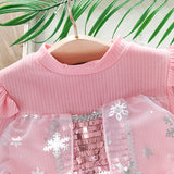 Kid Girl Spring  Autumn Ice and Snow Fantasy Sequin Mesh Dress