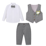 Kid Baby Boy Long-sleeved Plaid Formal Three-piece Set