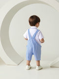 Baby Boy Summer Onesie Blue Striped Lapel Short-sleeved Suit 2 Pcs Set