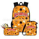 Backwood Digital Printing Large Capacity Halloween Backpack Schoolbags 3pcs Set