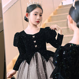 Kid Girls Velvet Evening Host Princess Autumn Dresses