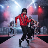 4-12Y Kid Boy Michael Jackson Red Leather Performance Suit 2 Pcs Set