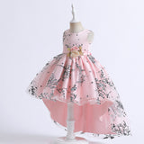 Kid Girls Princess Trailing Birthday Flower Host Piano Dress