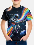 Kid Boy Fashion Cartoon Space Astronaut Summer Short Sleeve T-shirt Tops