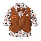 Halloween Pumpkin Costume Children's Clothes Baby Wizard Hat Three-piece Boy Suit