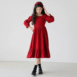 4-14T Kid Girls Long Sleeve Autumn Spring Square Neck Swing Casual Dresses