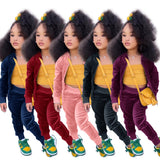 6M-14T Kid Baby Boy Girl Autumn Golden Velvet Suits 2 Pcs Set