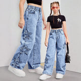 7-12Y Teen Kid Girl Star Decorated Hip Hop Jeans Pants