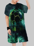 2-12T Kid Baby Boy Summer Sports Set Football 3D Printed Quick-drying 2 Pcs Set
