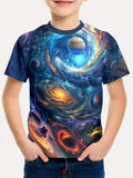 Kid Boy Fashion Cartoon Space Astronaut Summer Short Sleeve T-shirt Tops