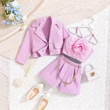 Kid Girls Suit Long-sleeved Flower Suspenders Shorts 3 Pcs Set