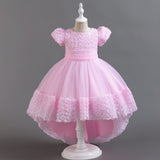 Kid Girl 3D Flower Tutu Mesh Dance Performance Wedding Dresses
