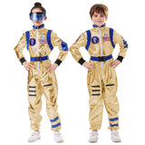 Kid Boy Girl Golden Glossy Astronaut Jumpsuit Halloween Party Suits 2 Pcs Sets