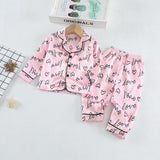 6M-4T Baby Girl Summer Satin Printed Long-sleeved Loungewear Pajamas