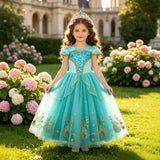 Jasmine Jasmine Princess Dress Lake Blue Sequin Short Sleeve Tutu Girls Halloween Cos Dress