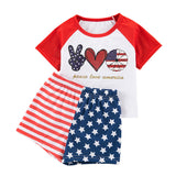 Independence Day Baby Boys Cartoon Printed Splicing Short Sleeve 2 Pcs Set