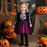 3-8Y Kid Girls Princess Halloween Skull Print Stitching Mesh Dresses