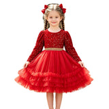 2-6Y Kid Baby Girls Birthday Banquet Red Host Piano Performance Princess Dresses