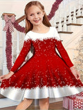 Christmas Crew Neck Dress Girls Korean Version Fashion Foreign Style Long Sleeve Snowflake