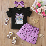 Kid Girls Summer Valentine's Day Cartoon Flying Sleeve 2 Pcs Set
