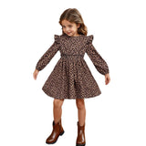 Leopard Print Long Sleeve Drip Neck Small Fly Sleeve Long Sleeve Ruffled Simple Dress