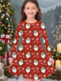 2-10T Kid Girl Christmas Long Sleeve Fashion Casual 3D Print Dresses