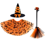 1-4T Baby Girl Halloween Witch Set Cosplay Bat Wizard 3 Pcs Set