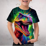 2-12T Kid Boy Dinosaur 3D Digital Printing Casual Short-sleeved T-shirt