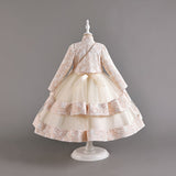 3-10T Kid Girl Long-sleeved Autumn Winter Banquet Performance Dresses