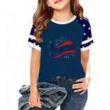 Kid Girl USA Independence Day 250th Anniversary Trend Loose Casual T-Shirt Tops