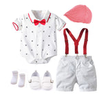 Baby Boy Summer Gentleman Suit  Bow Tie Climbing  5 pcs Sets