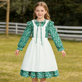 5-12Y Kid Girl Pioneer Green Floral Apron Dress Set