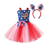 Kid Girl American Flag Independence Day Party Patriotic Parade Tutu Gauze Dresses