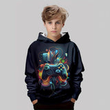 3-12T Kid Boy Girl Long-sleeved 3D Digital Game Console Astronaut Print Hoodie