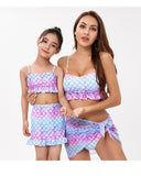 Swimsuit Parent-child Mermaid Scale Print Three-piece Bikini