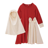 Kid Baby Girls Spring Autumn Long-sleeved Casual Dress With Headscarf