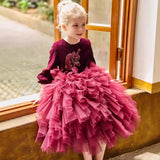 Kid Baby Girl Wedding Long Sleeve Show Birthday Princess Cake Dresses