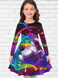 2-10T Kid Baby Girl Fashionable Foreign Pony Poly Print Cute Casual Dresses