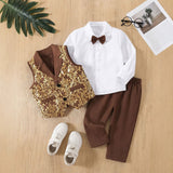 2-6T Kid Boys Bronzing Formal Wedding Suit 4 Pcs Set