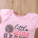 Kid Baby Girl Suit Summer Alphabet Flying Sleeve Independence Day Flag 2 Pcs Set