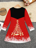 3-12Y Christmas Girls Autumn and Winter Long Sleeve 3D Printing Dress
