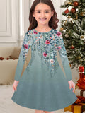 3-10T Kid Girl Flower Long Sleeve Crew Neck Spring Autumn Dresses