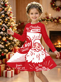 3-12Y Kid Girl Christmas Long Sleeve 3D Printed Dresses