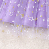 Long Sleeve Lady Star Mesh Dress with Small Bag