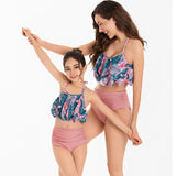 Parent-child Swimsuit High Waist Bikini Sexy Split New Bikini Mother and Daughter Ruffle Leaf Swimsuit