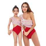 Parent-child swimsuit high waist bikini ruffle edge bikini striped new mother and daughter swimsuit