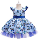 Kid Autumn Blue Butterfly Sweet Princess Dresses