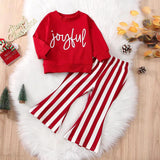 Kid Baby Girl Christmas Autumn Long Sleeve Letter Stripe Flare 2 Pcs Sets