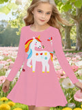 2-10T Kid Girl Crew Neck Long-sleeved Flower Casual Dresses